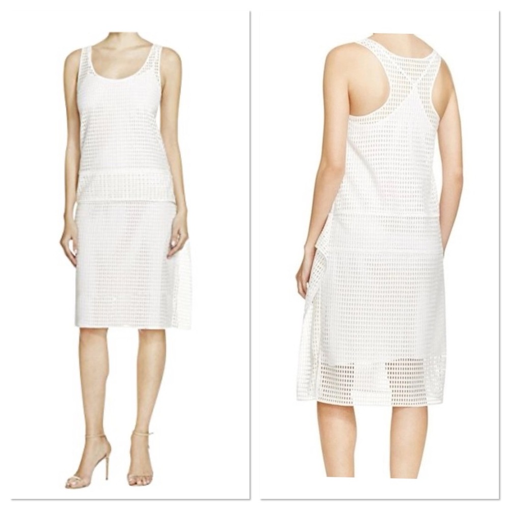DKNY Womens Racerback Open Knit Drop Waist Sundress White Sz P/Small Polyester